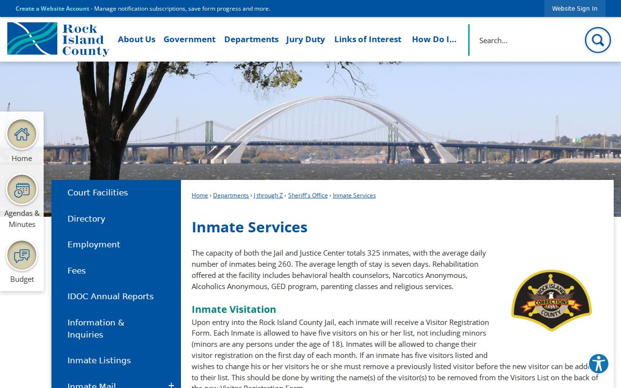 Rock Island County arrest booking and inmate services information