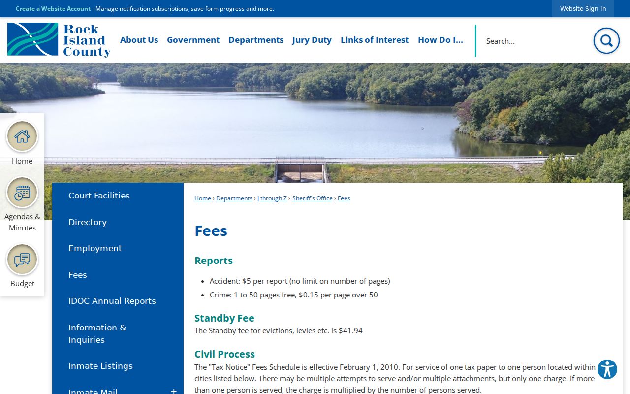 Rock Island County arrest and crime report fee schedule