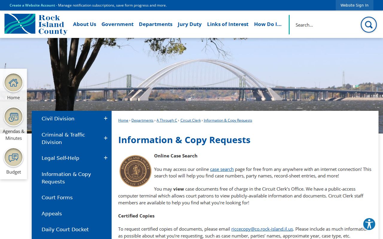 Rock Island County criminal court standard and certified copy instructions