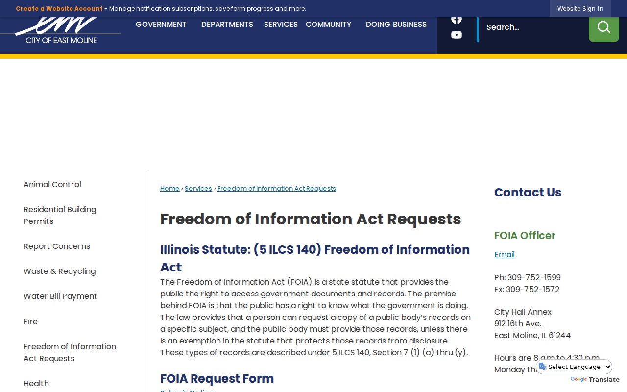 East Moline criminal records FOIA and NextRequest route