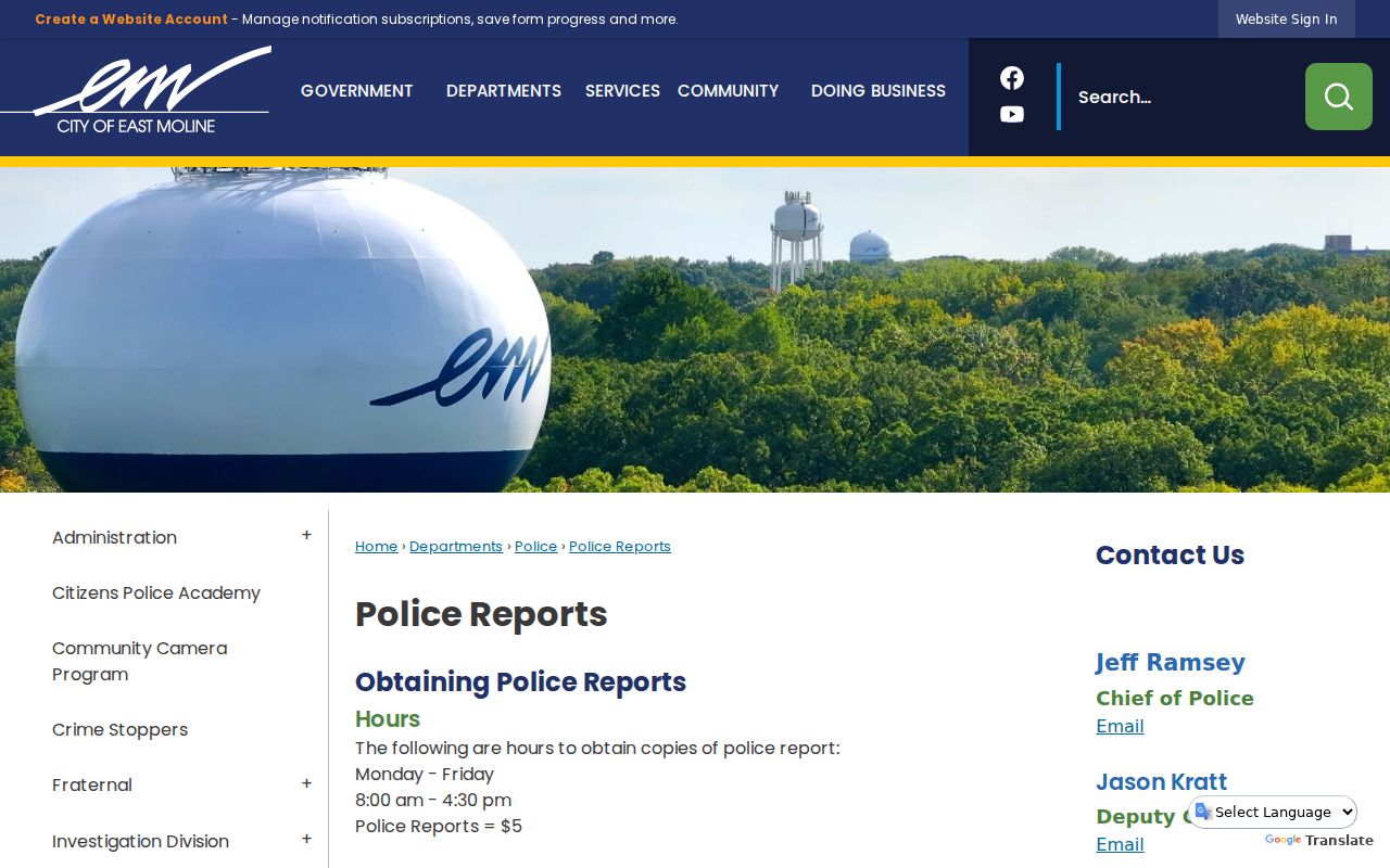 East Moline criminal records and police report copy channels