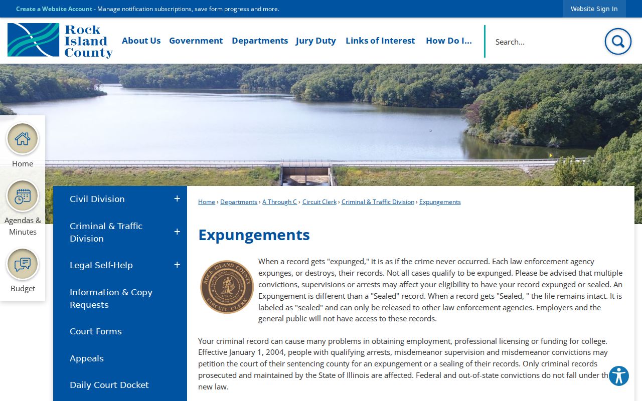 Rock Island County criminal record expungement and sealing instructions