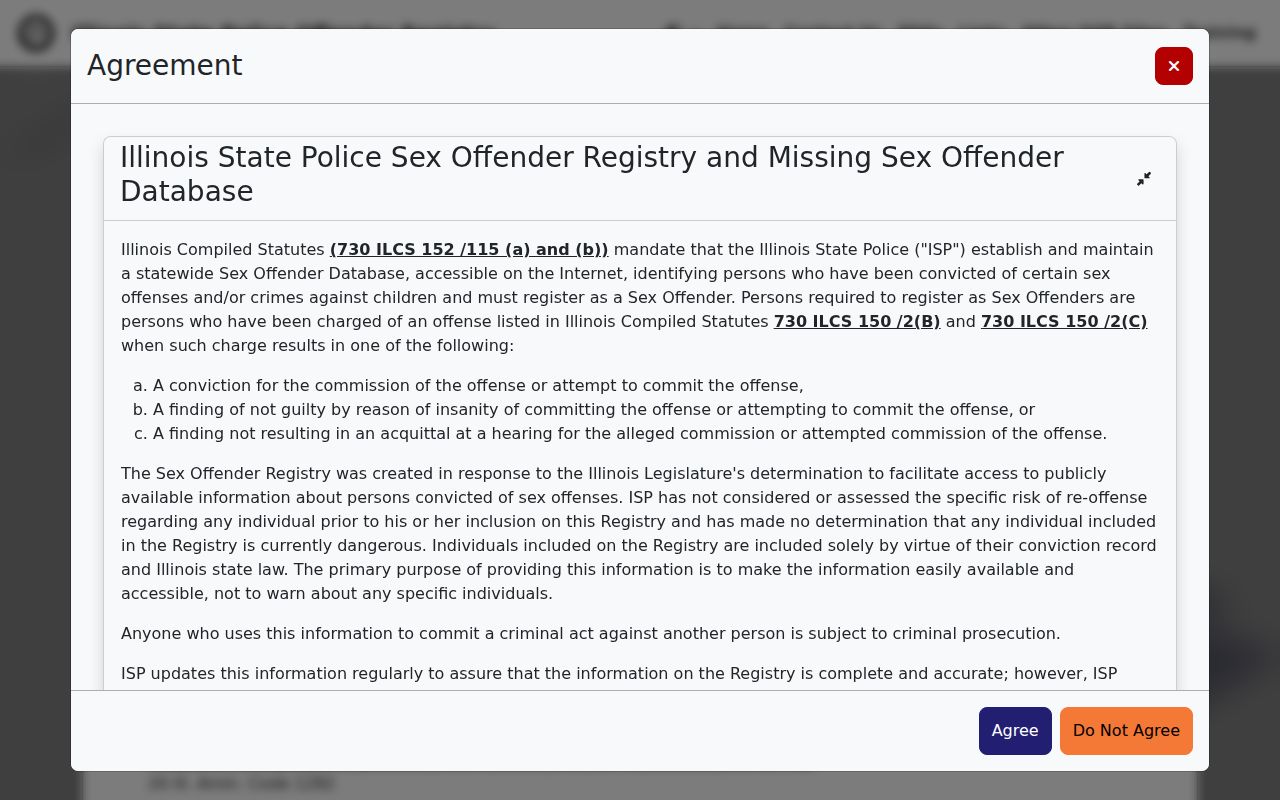 Rock Island County sex offender search ISP registry disclaimer